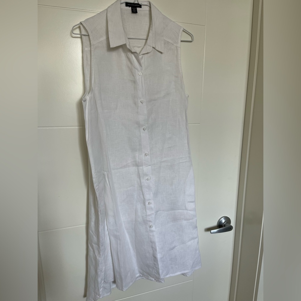 Saks Fifth Avenue Sleeveless White Linen Button-Front Dress